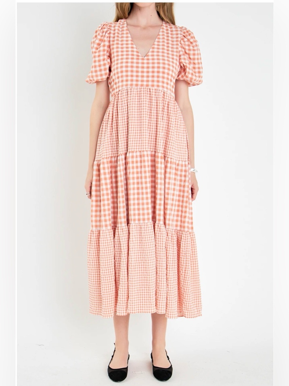 English Factory Gingham Check Combination Midi Dress